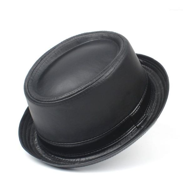 

men balck pork pie hat for dad leather fedora hat fashion gentleman flat bowler porkpie size s m  xl1, Blue;gray