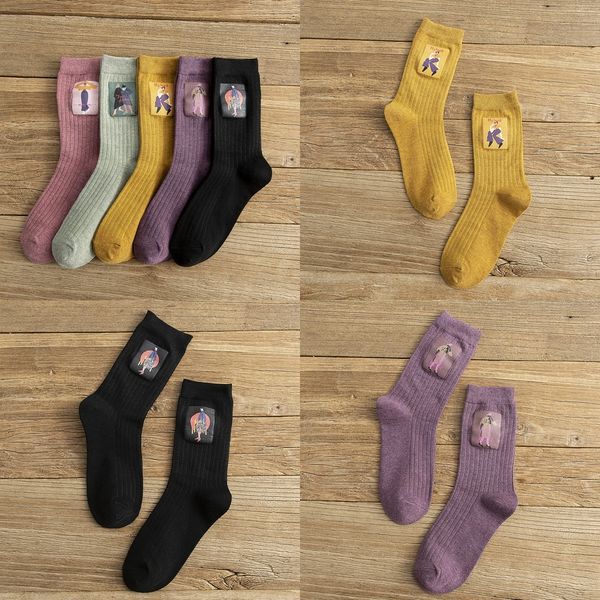 

rwd3p новая среда в осенне-зимний период горячей штамповки gpk универмага труба хлопок средних носки женские носки мультфильма вертикальной, Black