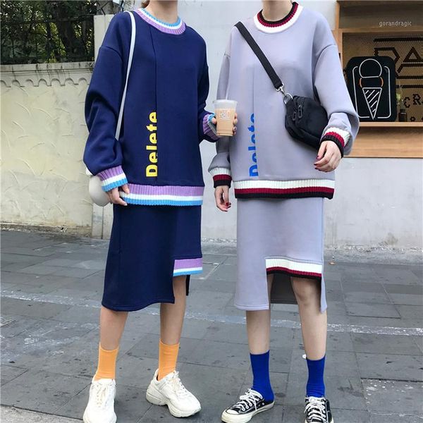 

hsa winter women pullover sweaters & skirt solid casual knitwear two pcs suit sweater girl knitting outfit roupas femininas1, White;black