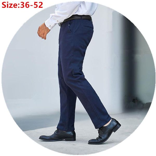 

men's pants busniness men office work cotton stretch high waisted loose plus size 44 46 48 50 52 black dark blue khaki casual trousers