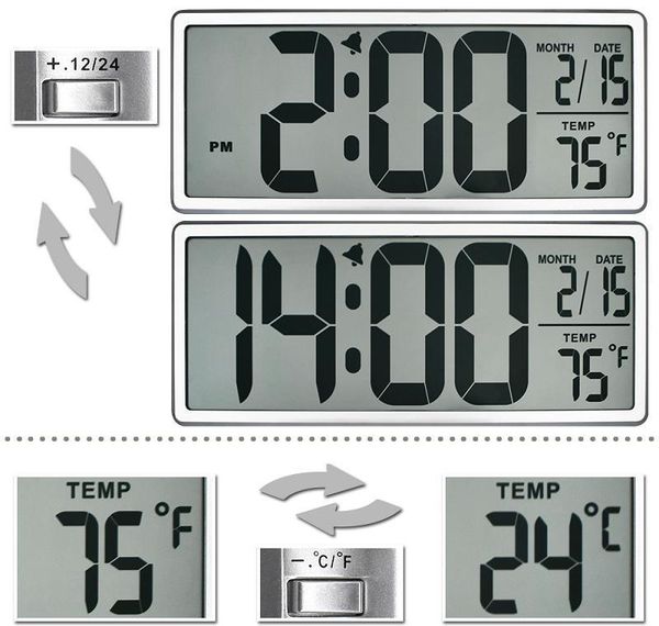 

extra large vision digital wall clock jumbo alarm clock 13.8" lcd display alarm sn calendar indoor tempe bbyyll garden2010