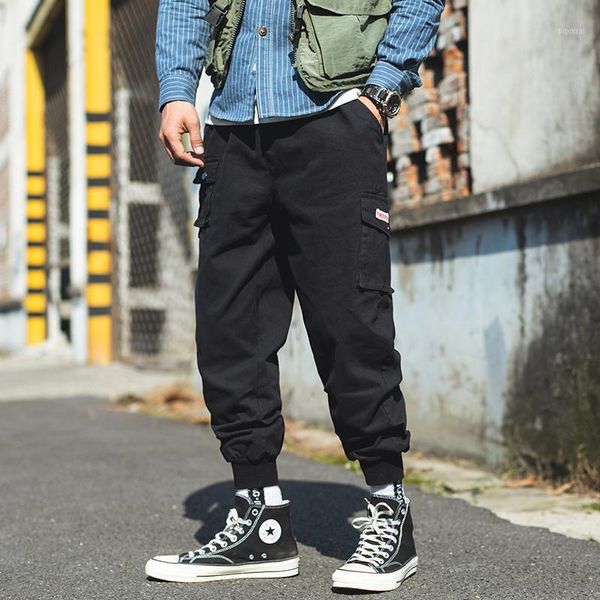 

big pockets loose cargo pants men streetwear harem pants male hip hop joggers fashion trousers hip hop track overalls mid flat1, Black
