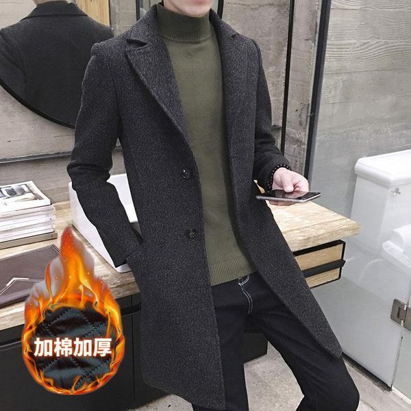 

autumn & winter men's duster large size trend korean-style mid-length woolen coat male slim fit handsome woolen jaet male, Tan;black