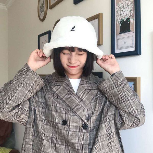 

woman designer new autumn/winter fur dinosaur kangaroo rabbit with embroidered white basin luxury warm hat fur fashion kangol street fi xrtp, Blue;gray