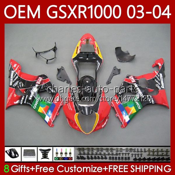 Body Bodys para Suzuki GSXR-1000 K3 GSX R1000 GSXR 1000 CC 2003-2004 Jomo Red Bodywork 67NO.10 1000CC GSXR1000 K3 03 04 GSX-R1000 2003 2004 Kit de Feira do OEM