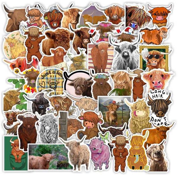 

pack of 50pcs wholesale cartoon cows stickers for luggage skateboard notebook helmet water bottle phone car decals kids gifts