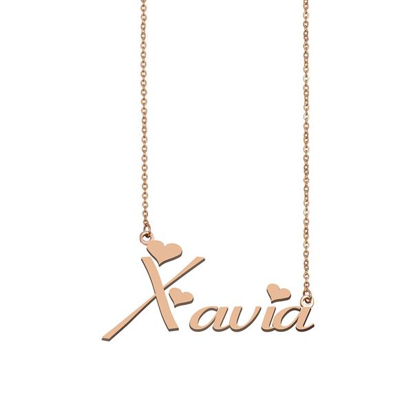 

Xavia Name Necklace Custom Nameplate Pendant for Women Girls Birthday Gift Kids Best Friends Jewelry 18k Gold Plated Stainless Steel, Silver