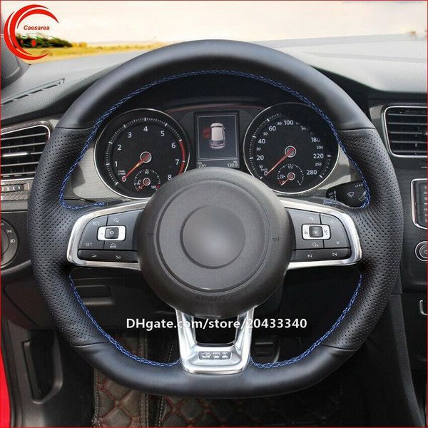 

hand-stitched leather car steering wheel cover for passat variant r-line 2014-19