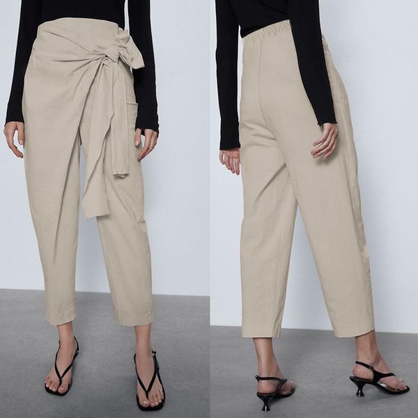 

women's pants & capris women fashion asymmetrical wide leg trousers celmia bow pleated high waist casual solid vintage pantalon femme p, Black;white