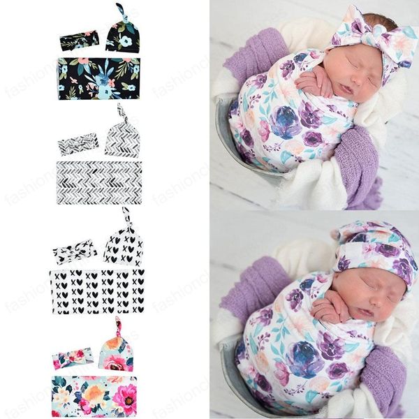 

newborn baby swaddle blanket + bow headband + hat 3pcs/set sleeping bags wrap ins toddler dinosaur sleep sacks shark pgraphy prop