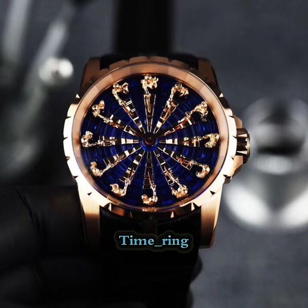 

version excalibur rddbex0785 knight dial rose gold steel case rd821 automatic mechanical movement mens watch leather strap brand watches, Slivery;brown
