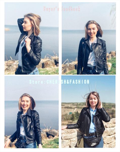 

2020 new fashion women smooth motorcycle faux leather jackets ladies long sleeve autumn winter biker streetwear black red coat