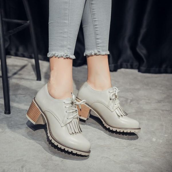 

women thick high heels pumps heels comfortable casual shoes for women large size 34-43 lace up platform shoes chaussures femme, Black