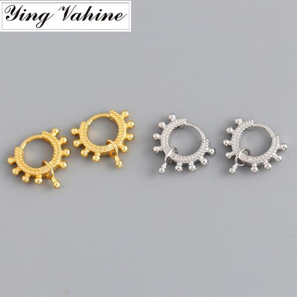 

ying vahine 100% 925 sterling silver small round beads circle hoop earrings for women, Golden;silver