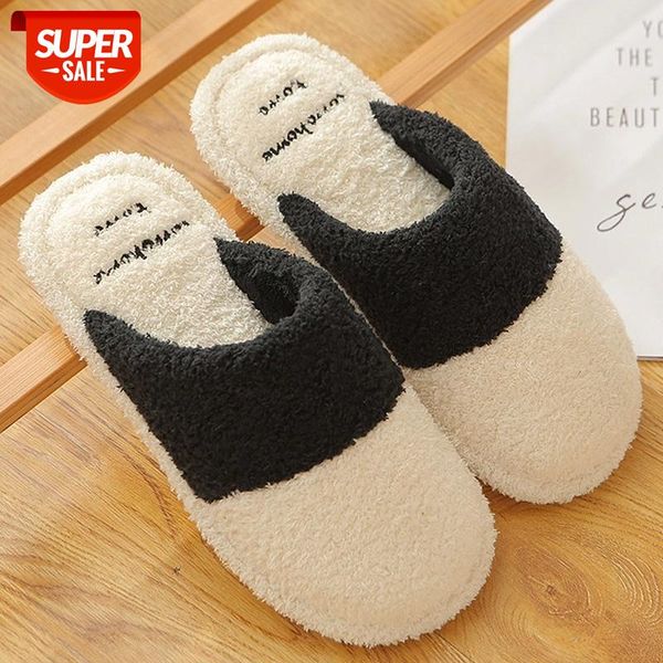 

winter women's slippers for home warm velvet plush slippers soft mixed colors indoor non slip bedroom female shoes #t47e, Black