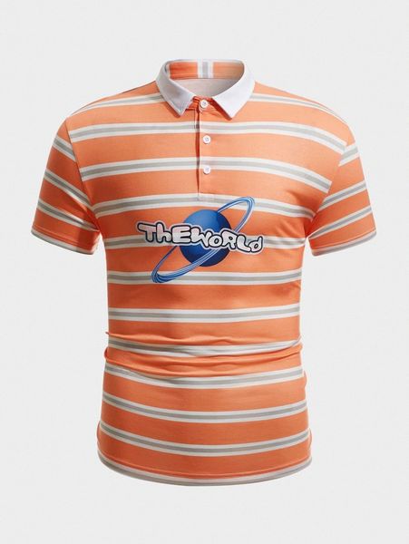 

men stripe and planet print polo shirt r9r1#, White;black