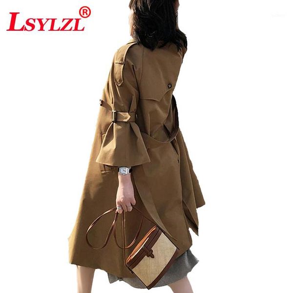 

women trenchcoat 2018 new loose long windbreaker khaki trenchcoats spring double breasted coat long trench coat women trenchb4711, Tan;black