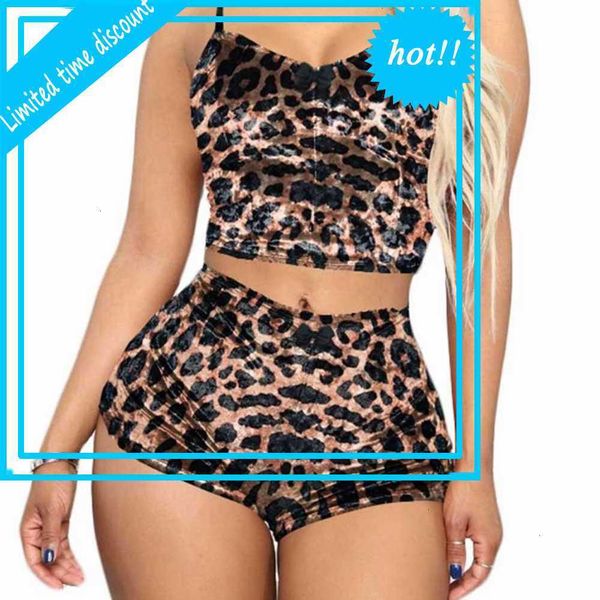 

2-piece fluwelen luipaard pajamas sets women lingerie babydoll nightwear cami crop + shorts mujer, Red;black