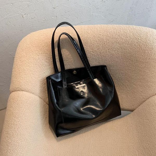

shoulder bags large women totes pu leather black solid women's