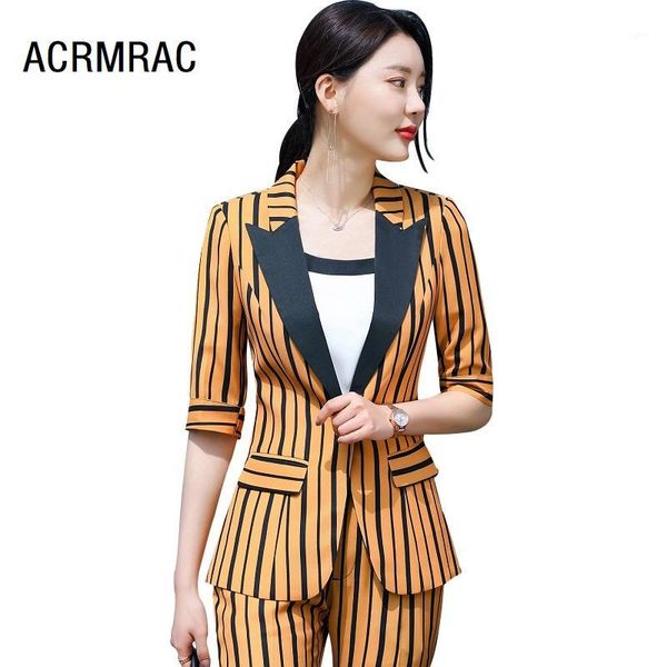 

women suits summer half sleeve stripe blazers pants office lady formal work clothes women pants suits woman set 98861, White
