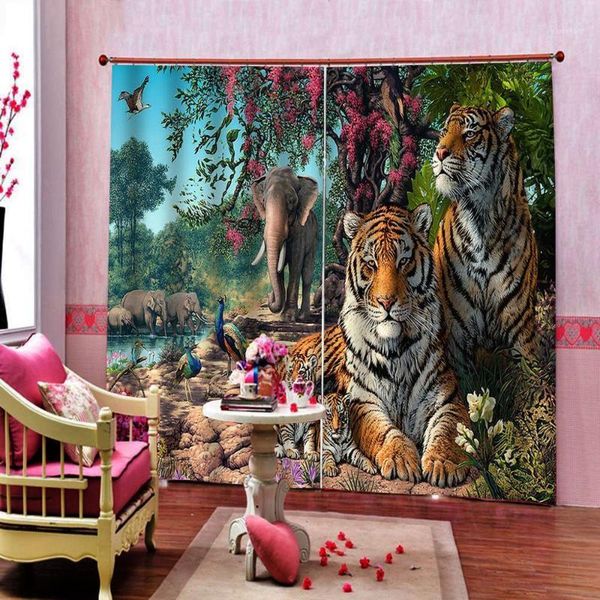 

3d p custom curtains forest animal tiger curtain creative home interior drapes for bedroom living room1