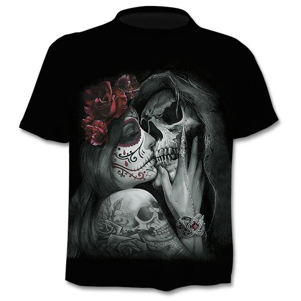

skeleton punk rock oversized vintage men clothing summer black 3d print shirts humor harajuku anime men clothing