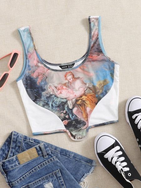 

figure graphic asymmetrical hem tank 30rw#, White