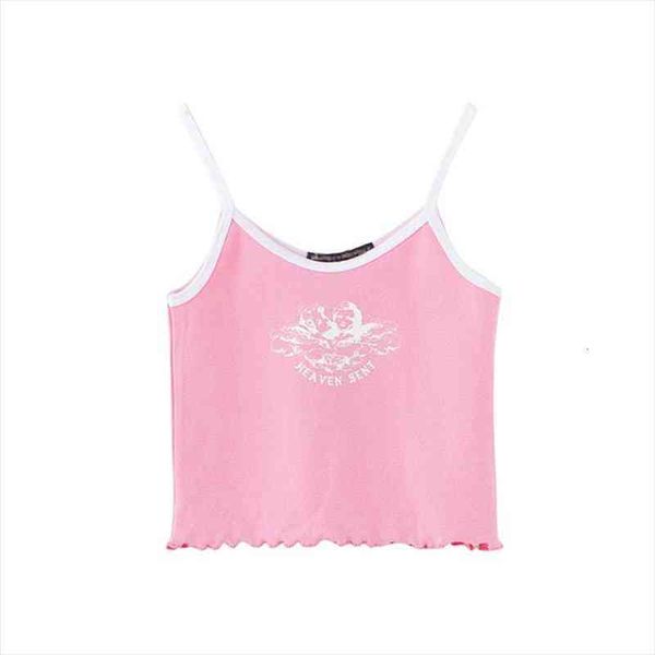 

y2k sweet girl soft cotton sleeveless short summer fashion ladies pink slim crop camis casual women chic top, White