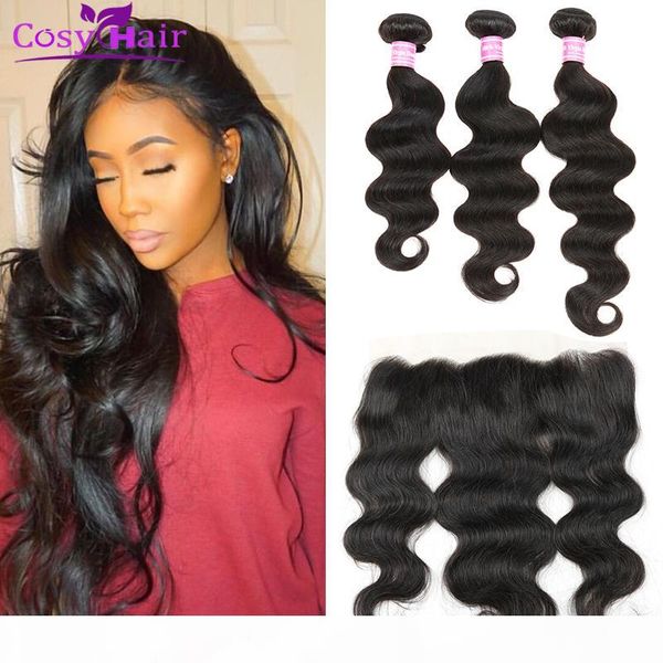 

wholesale price brazilian virgin hair body wave 3 bundles with 13*4 lace frontal ear to ear unprocessed human hair weave wefts, Black;brown