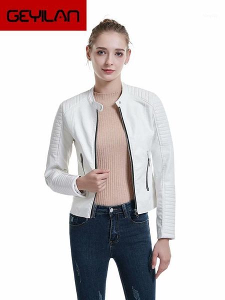 

chic white pu leather jacket 2020 autumn fashion women striped long sleeve jacket coat casual high street outerwear1, Black