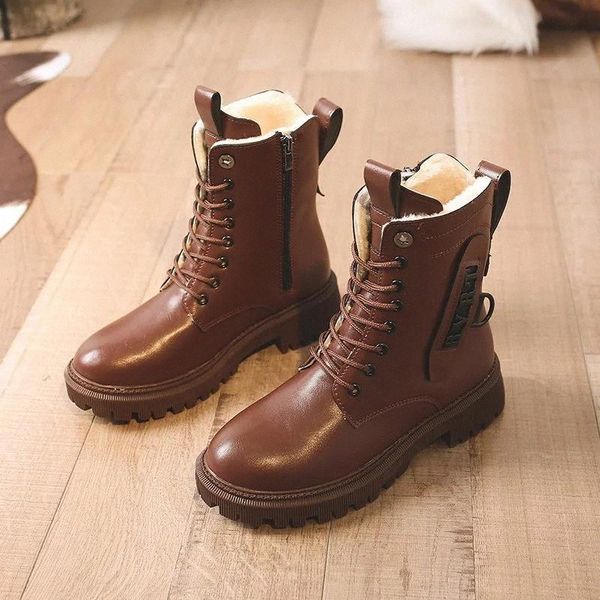 

design new boots for women 2020 brown leather zip fur boots women winter warm platform ankle ladies shoes botas femininas #zr4b, Black