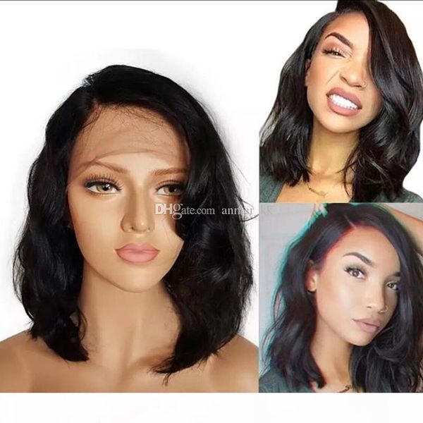 

short bob human hair lace front wig brazilian virgin glueless wave hair wigs with baby hair for black women, Black;brown