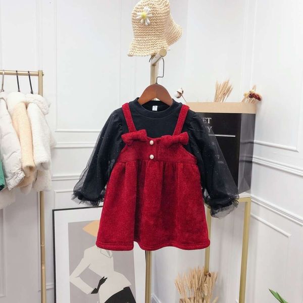 

group 90-1302176 children's red fake two piece drs girl's temperament sweet gauze skirt, Red;yellow