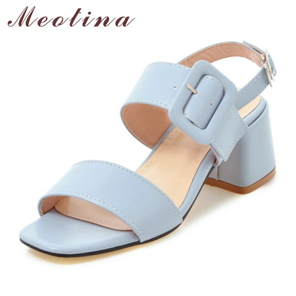 

meotina women shoes summer sandals buckle chunky high heel party shoes elegant open toe ladies sandals blue pink plus size 34-43 y200702, Black