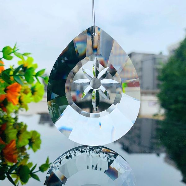 

76mm clear daisy crystals prisms hanging suncatcher glass drop pendant chandelier crystal ornament chrismas home wedding decor h jllajh
