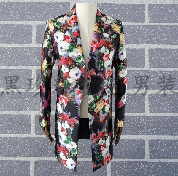 

dance printing men suits designs long design men's clothing masculino homme terno stage costumes for singers men blazer fashion1, White;black