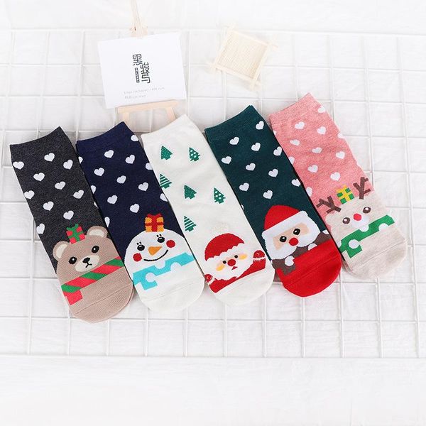 

socks & hosiery sp&city 5 pairs christmas santa claus warm cotton elk animal women cartoon deer snow man cute year gift, Black;white