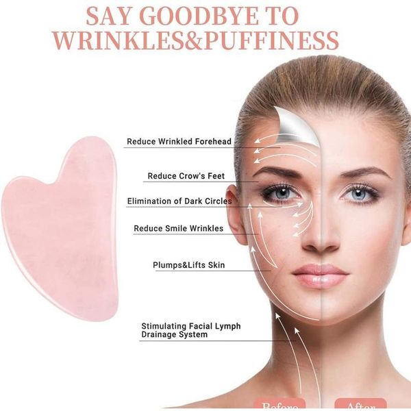 

gua sha tool scraping massage for facial body 100% natural rose quartz stone board for anti-aging slimming acupuncture t jlljxi