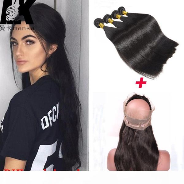 

pre plucked 360 lace frontal closure with bundles 4pcs 200g malaysian virgin hair with 360 lace frontal malaysian straight hair, Black