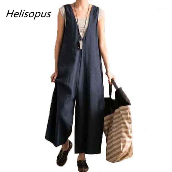 

helisopus wide leg trouser women vintage bib overalls sleeveless strappy solid casual loose jumpsuits plus size women rompers1, Black;white