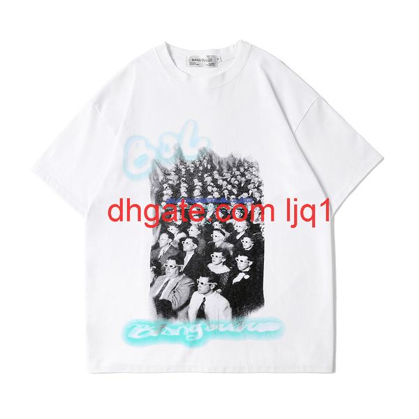 

character print short sleeve t-shirt men's fashion brand round neck 5 / 6 sleeve street trend loose half sleeve t-shirt, White;black
