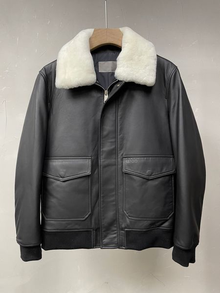 

20ss mens lamb leather down jacket plus wool cashmere version mens down jackets, Black