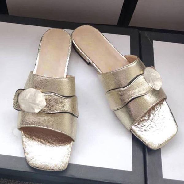 

summer flip flop comfortable and beautiful outside slippers fashion sandals metal buckle leather women flat sandals designer women's sh, Black
