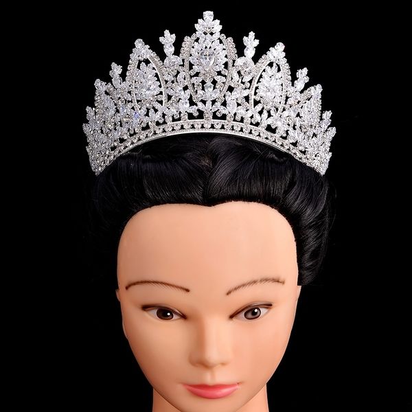 

princess crown hadiyana classic design elegant wedding bridal hair jewelry tiaras and crowns women zircon bc5069 corona princesa t200522, Slivery;golden