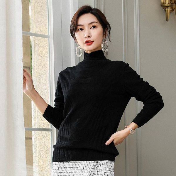 

jech2019 women high-grade wool sweater cashmere wool turtleneck pullovers winter clothes women casual striped1, White;black