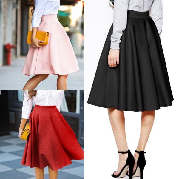 

women high waist solid pleated skirts womens casual elegant red black pink maxi skirt s-xl kg-849
