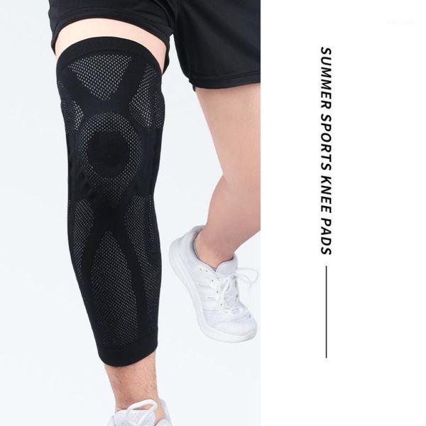 

elbow & knee pads 1pc long pad sleeve anti-slip breathable knitted leg support protector outdoor gym cycling basketball fitness sportswear1, Black;gray