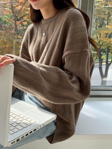 

dazy ribbed knit drop shoulder sweater p52q#, White