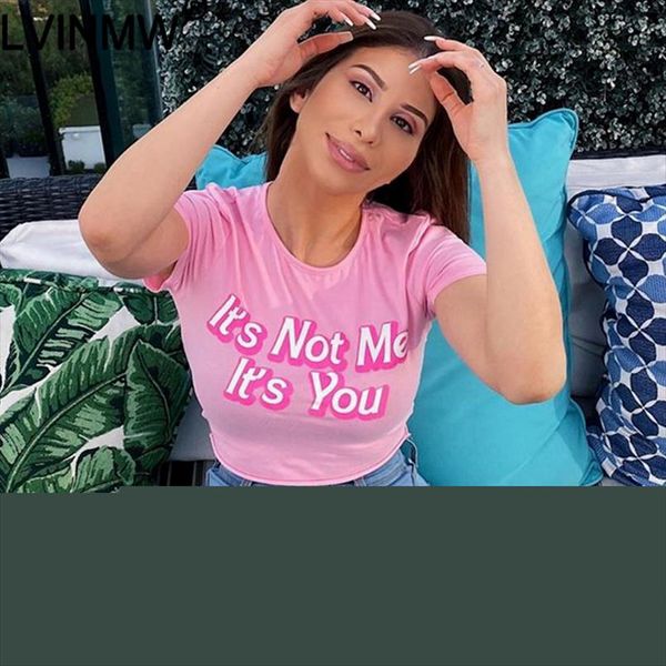 

розовый casual cotton letter печать o шеи crop top 2020 sexy тощий с коротким рукавом футболка женский streetwear club tops spring, White