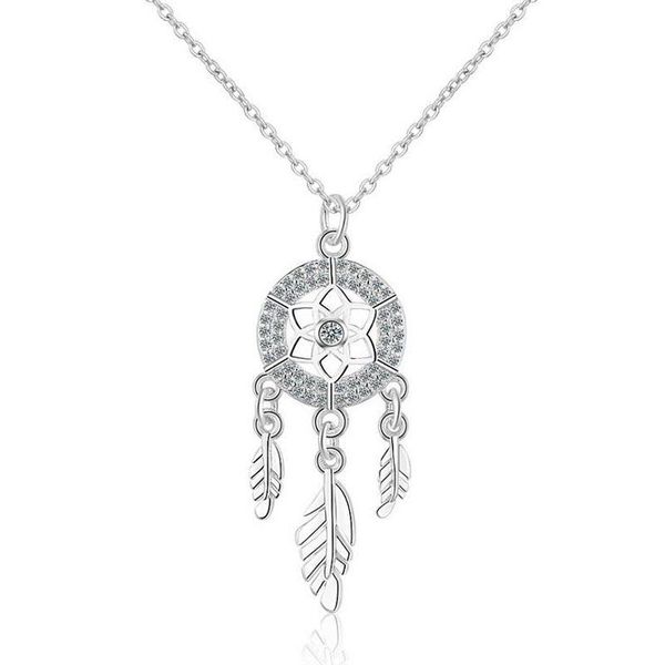 

women 925 silver clear cz dreamcatcher leaf pendant necklace for girls female simple short clavicle necklace gift korea jewelry